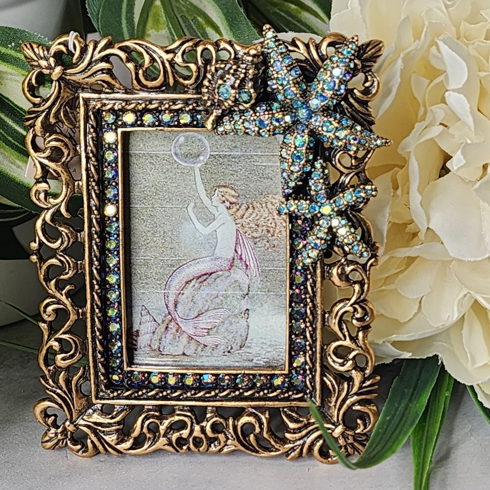 Kirks Folly Retired Starfish And Conch Shell Small Antique Gold Easel-back Frame